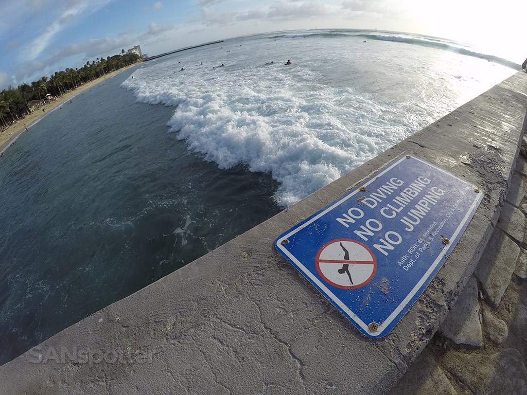 waikiki beach no diving sign