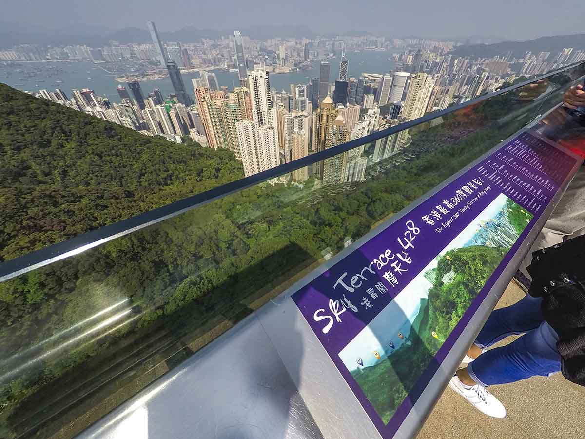 Sky Terrace 428 advertising at the top of Victoria Peak Hong Kong