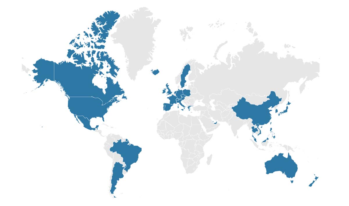 A map showing all of the countries that I have a president so far