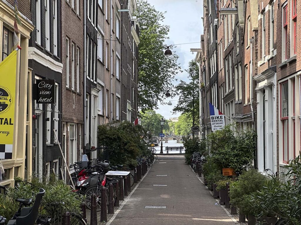 Back alley leading to a canal in central Amsterdam