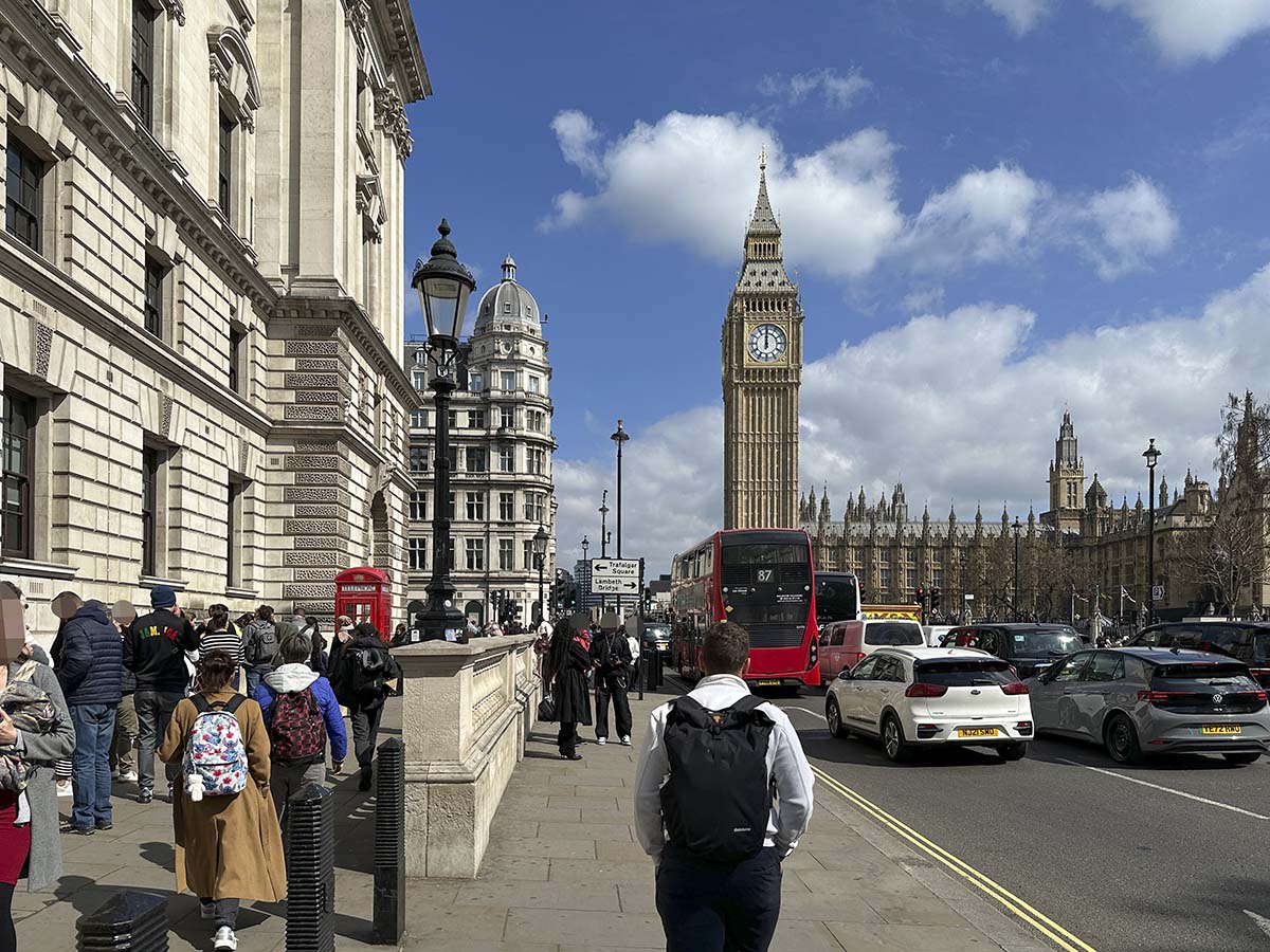 Walking towards Big Bend and Parliament in Westminster, Central London
