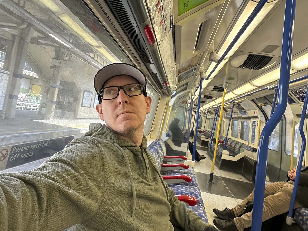 Scott Leazenby on the underground in London (acton town station)